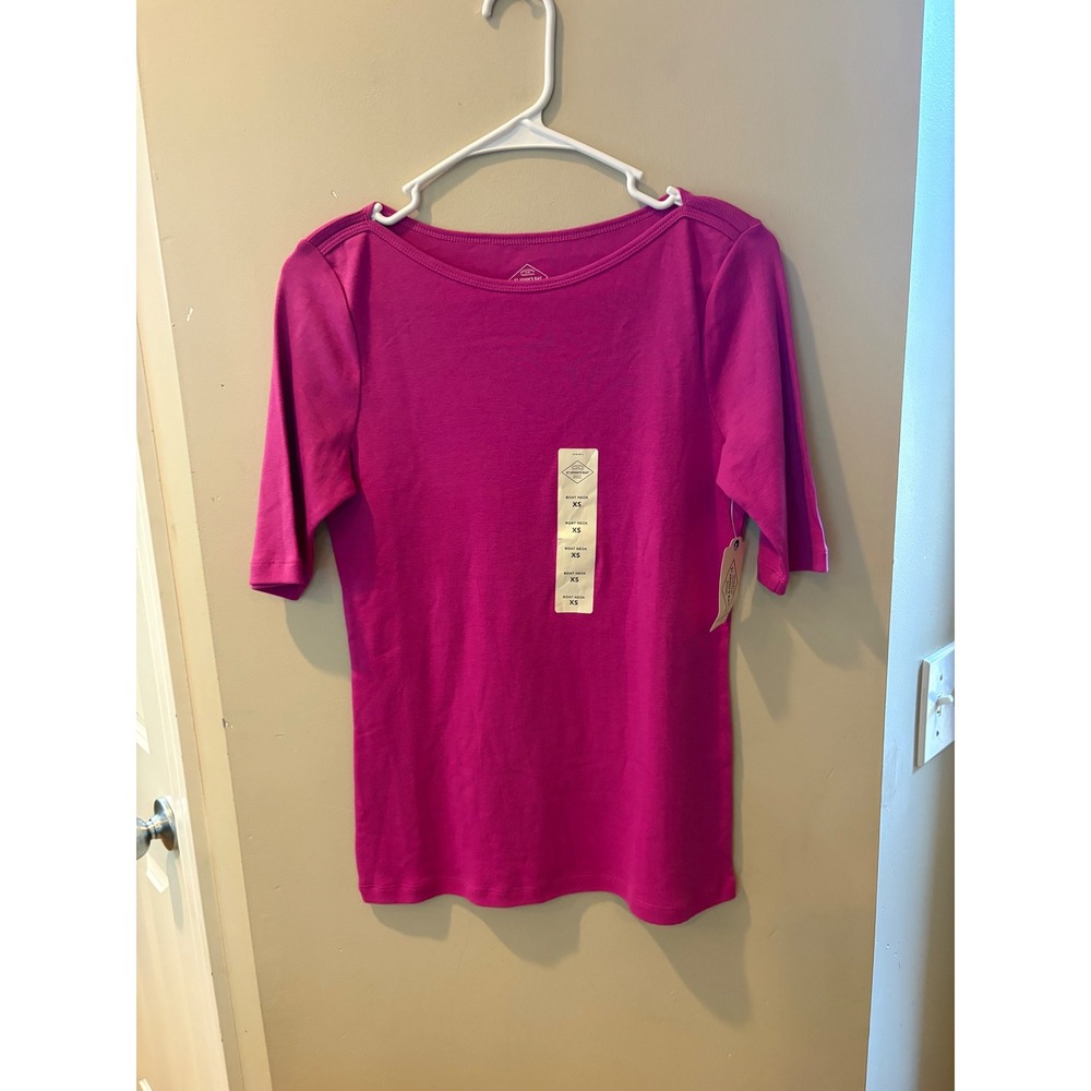 St Johns Bay Party Pink Boatneck $35 Elbow Sleeve Cotton Tee XS NEW